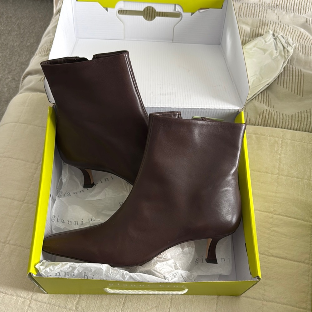 Ganni Brown Leather Ankle Boots